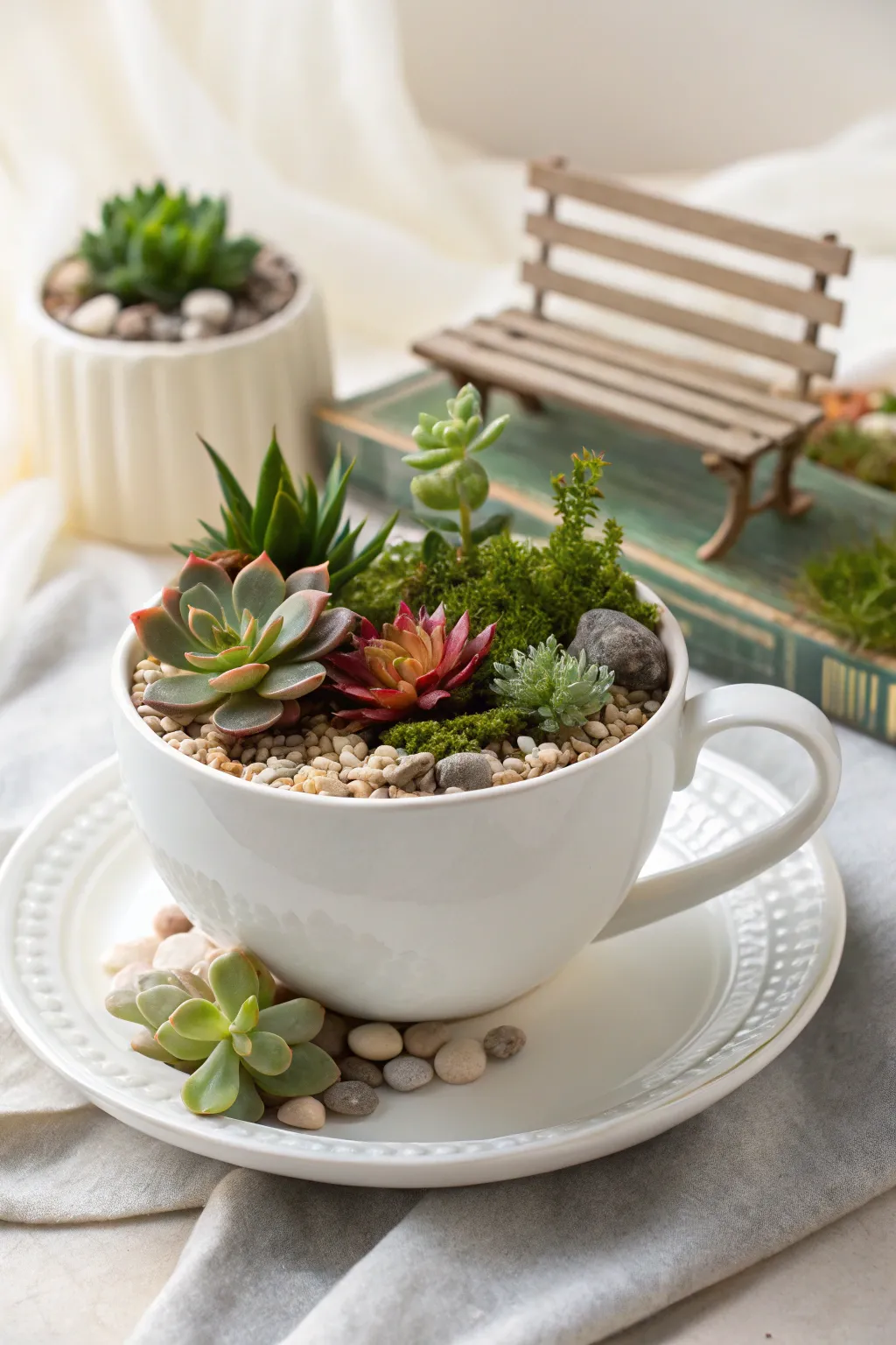 Discover the charm of a tiny world with this whimsical teacup garden—perfect for adding a touch of nature to your minimalist space.