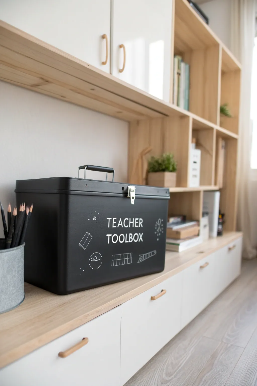 Elevate your workspace with a chic magnetic chalkboard toolbox for all your notes and reminders.