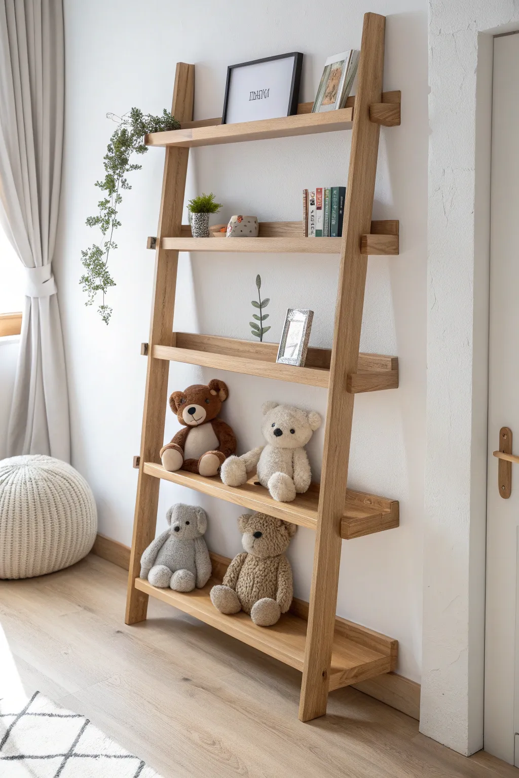 Transform your space into a teddy bear art gallery with chic Scandinavian shelving!