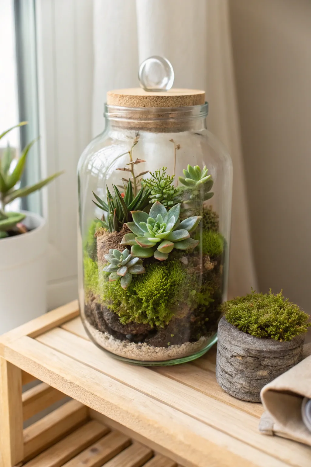 Transform your space with a touch of rustic elegance: a mason jar terrarium that's both simple and stunning.