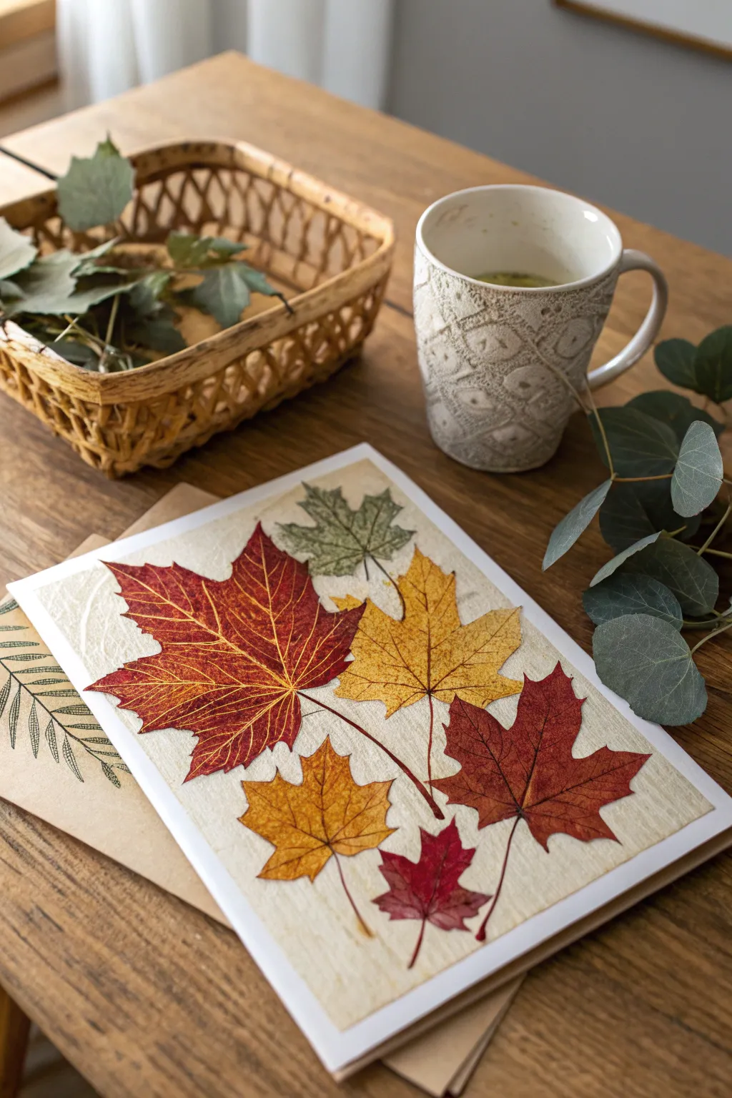 Capture the essence of autumn with these enchanting leaf-stamped cards, perfect for a heartfelt Thanksgiving touch.