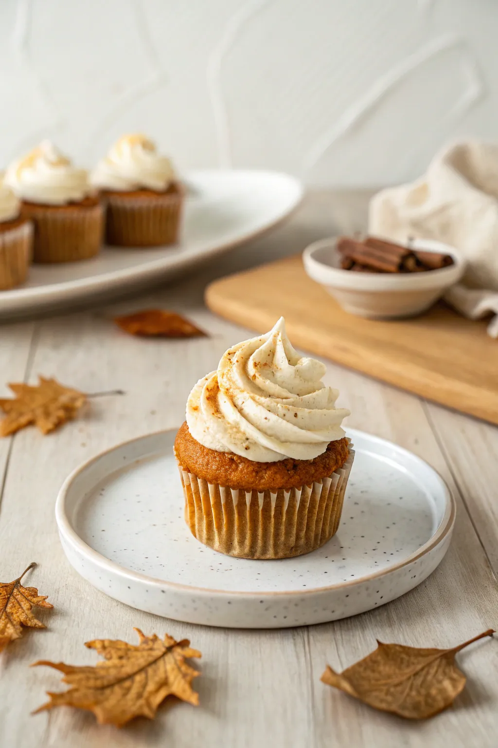 Indulge in the cozy flavors of autumn with this elegant pumpkin spice cupcake.