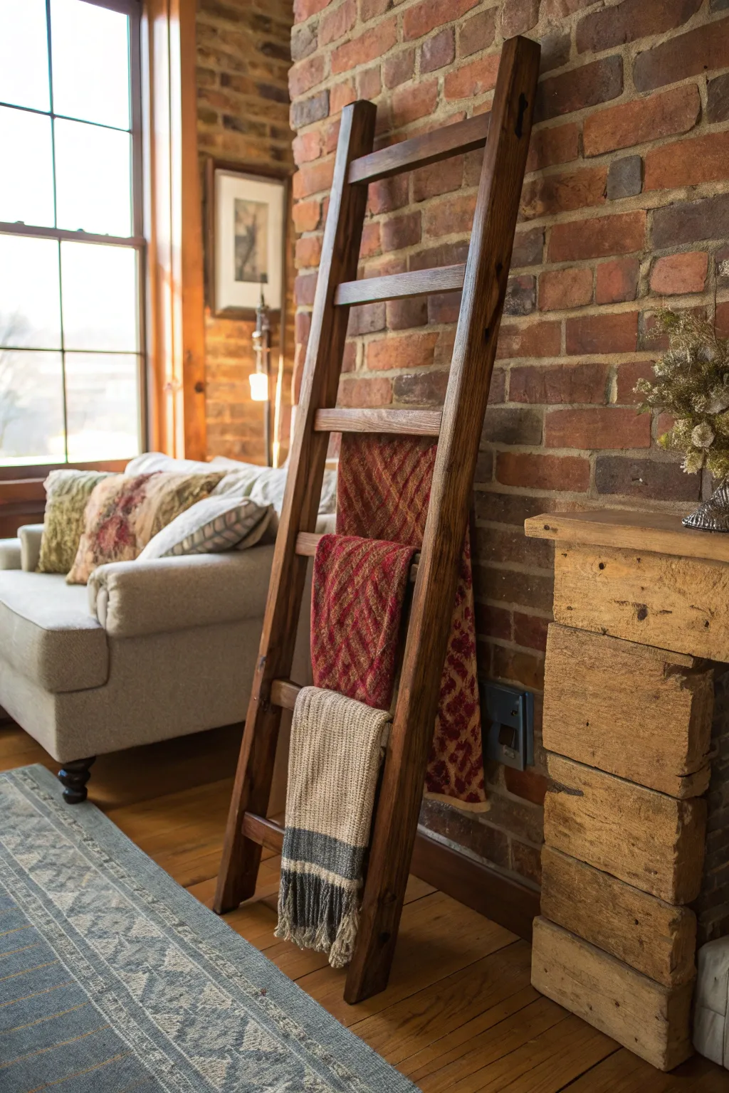 Elevate your living space with a handcrafted blanket ladder that blends functionality with rustic charm.
