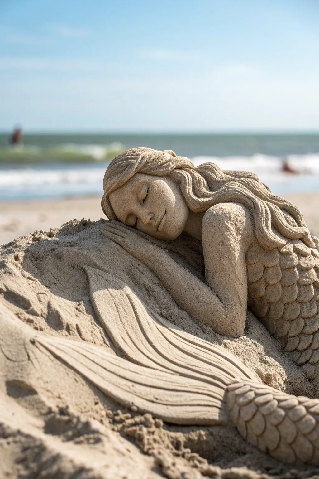 Dive into creativity with stunning sand sculptures that bring mythical beauty to life on the beach. 🧜‍♀️✨ #BeachArt #SandSculptures #MermaidMagic