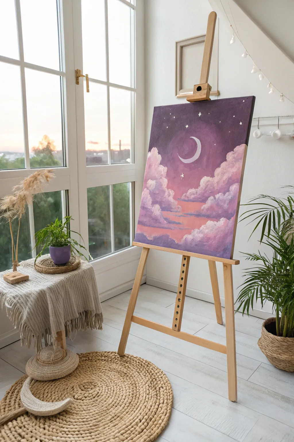 Capture the magic of a dreamy sky with soft hues and whimsical clouds. Perfect inspiration for your next painting adventure!