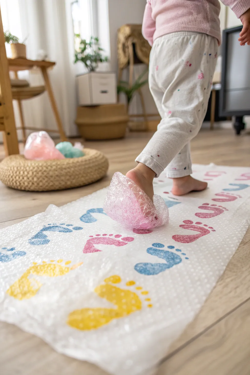 Tiny feet, big art! Let your little one stomp their way into creativity with this fun bubble wrap painting activity.