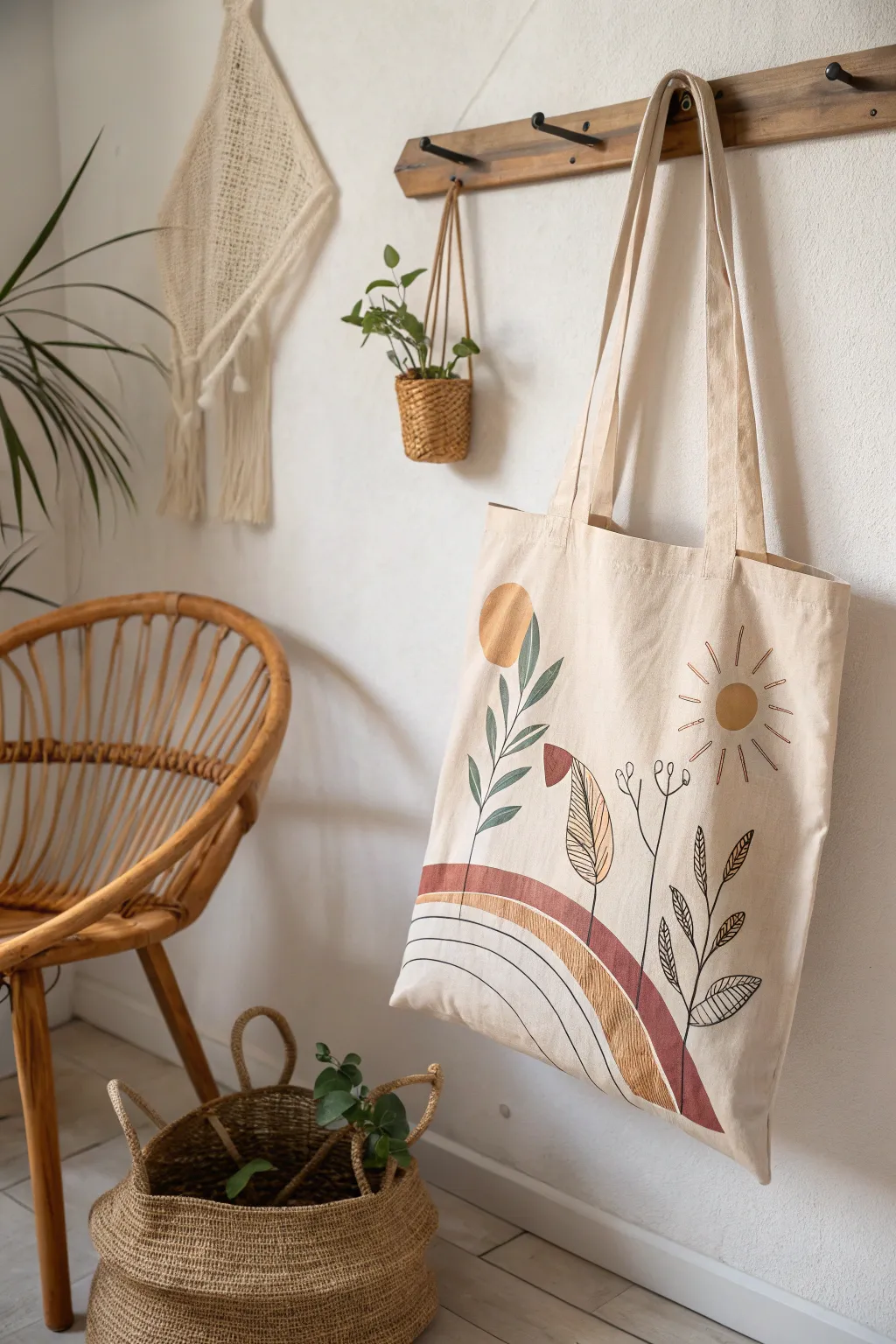 Carry your art with you: Embrace creativity with this abstract illustrated tote, a perfect blend of Scandinavian minimalism and Boho flair.