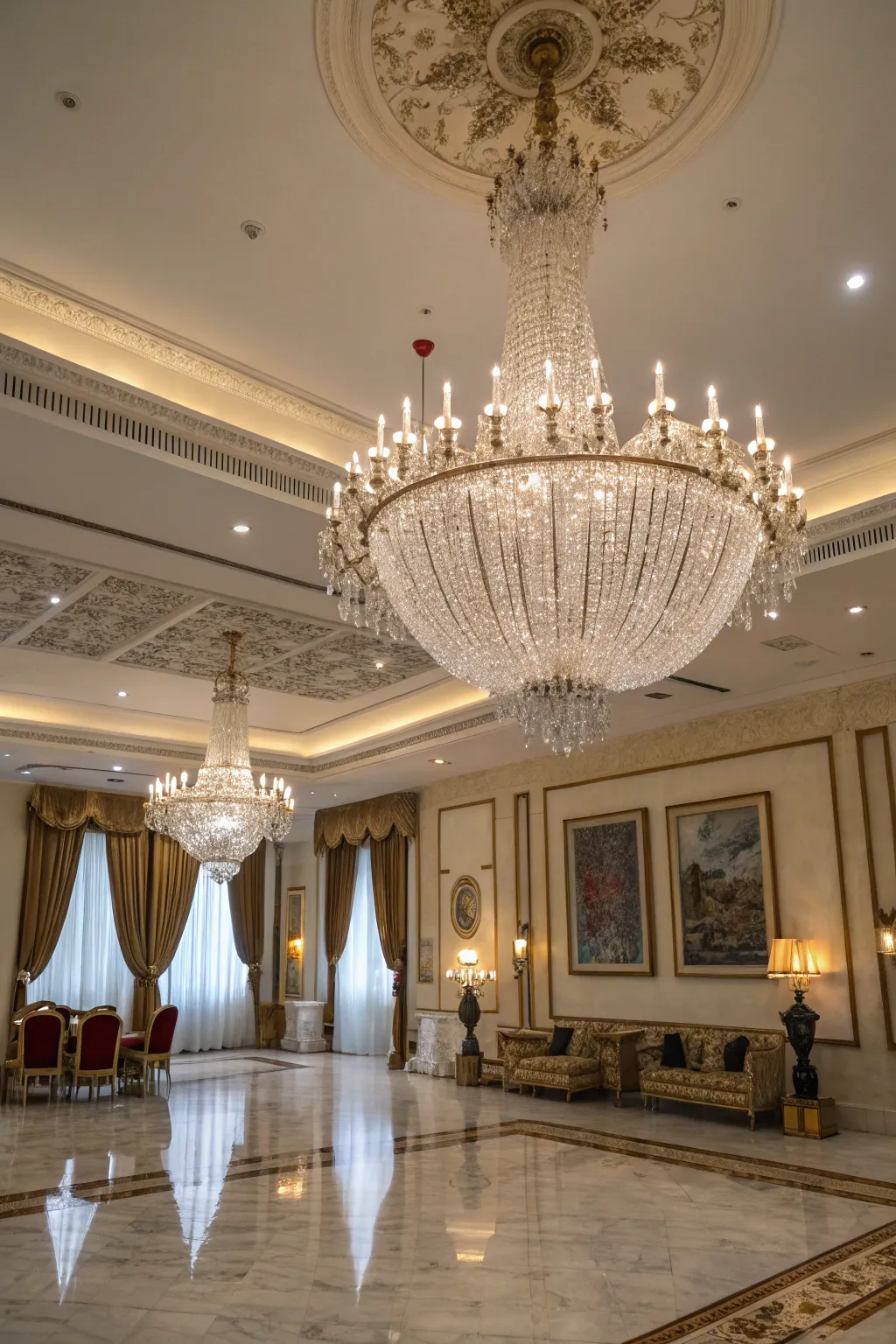 Chandeliers serve as a dazzling focal point in traditional interiors.