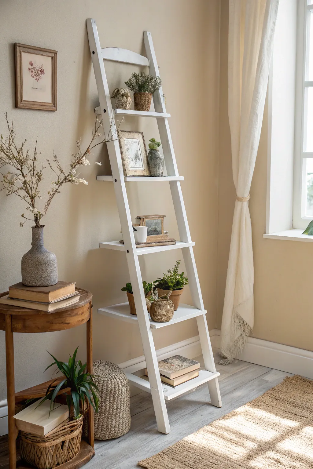 From paint-splattered to Pinterest-perfect: Discover the charm of upcycled ladder shelves.