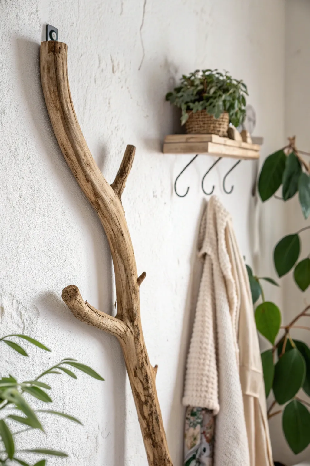 Embrace nature's whimsy with handcrafted branch wall hooks, blending simplicity with rustic charm.