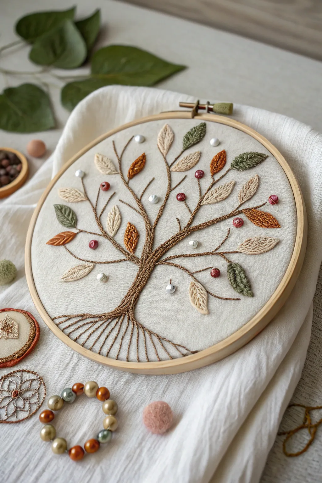 Embrace the serenity of nature with this handcrafted Tree of Life embroidery hoop wall art, a perfect fusion of minimalist and Boho charm.