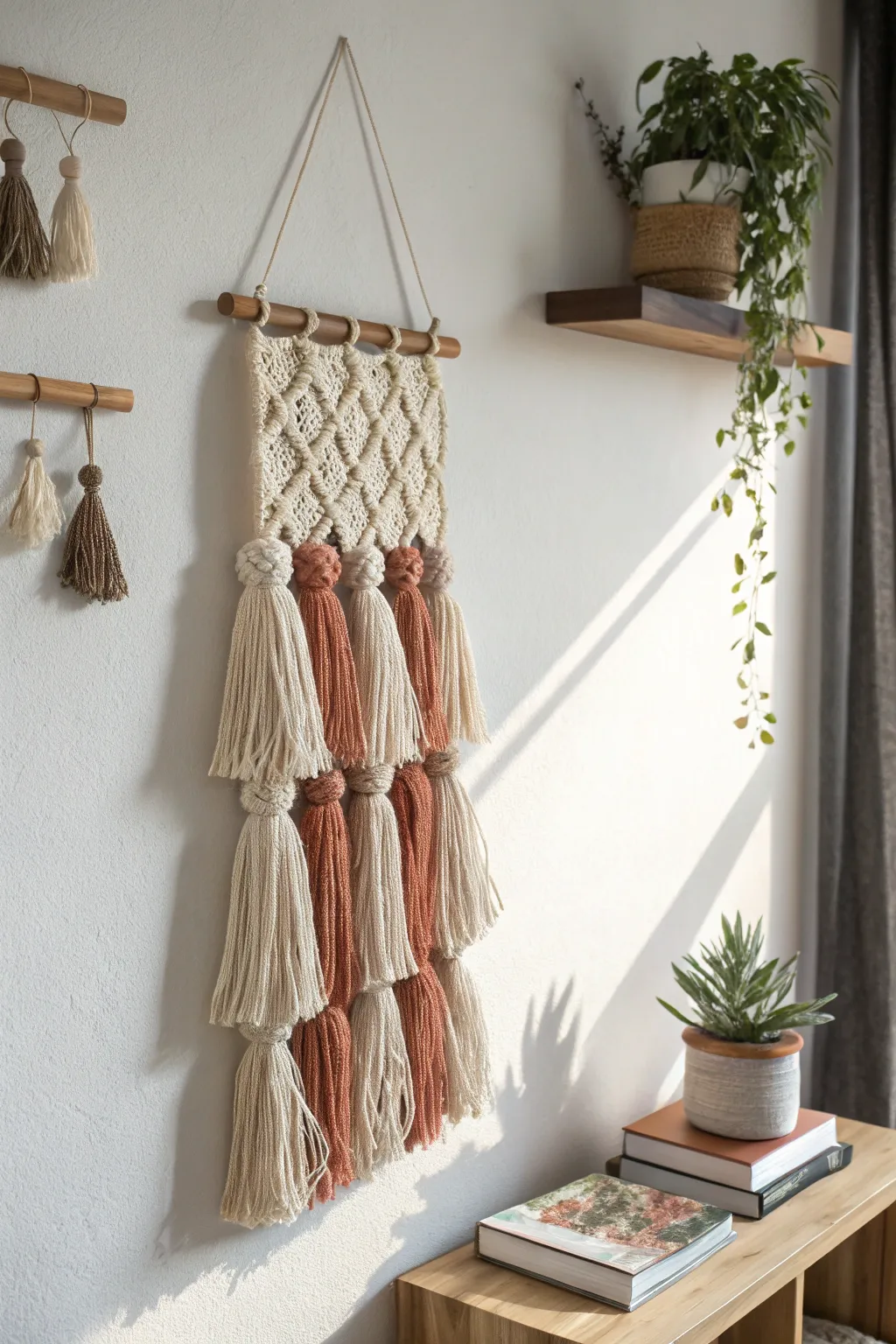 Add a touch of boho elegance to your space with a stunning crochet wall hanging. Embrace simplicity and craftsmanship in your decor.