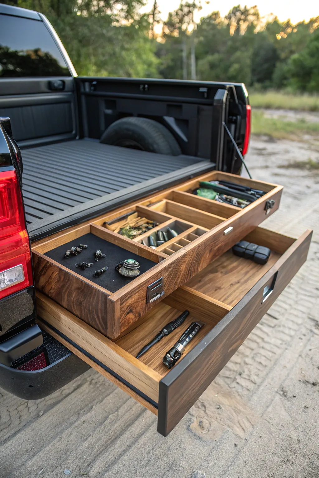 Revolutionize your truck storage with handcrafted slide-out drawers—where convenience meets craftsmanship.