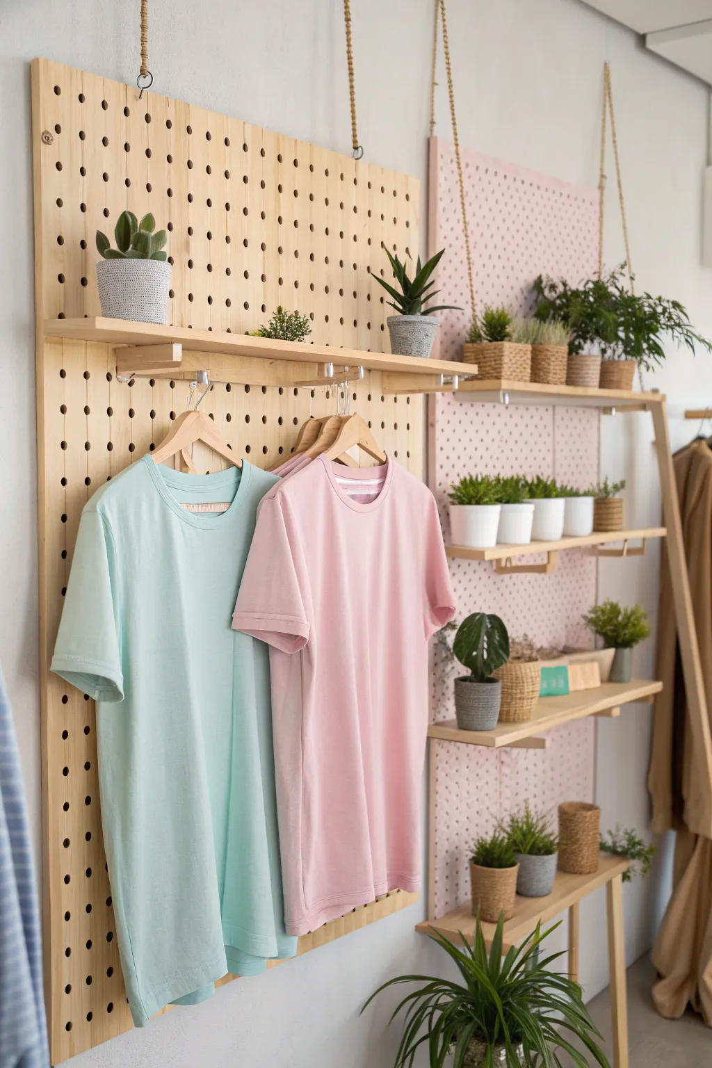 Transform your wall into a chic t-shirt gallery with a Scandinavian pegboard display.