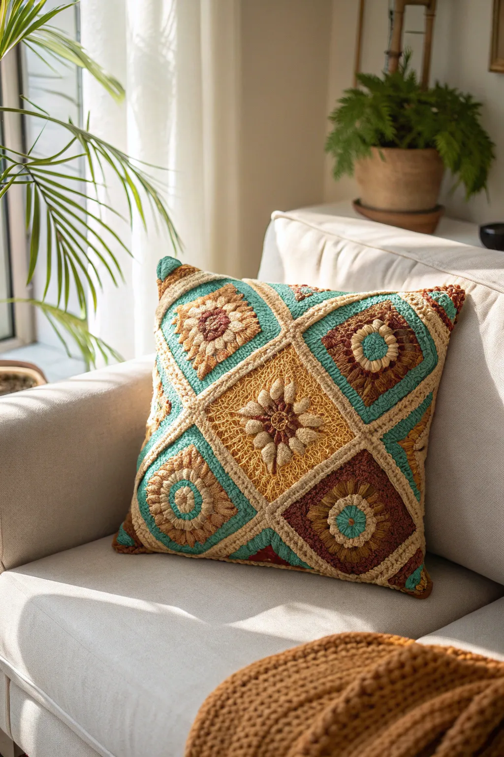 Add a splash of color and craftsmanship to your space with these stunning Tunisian crochet pillow covers.