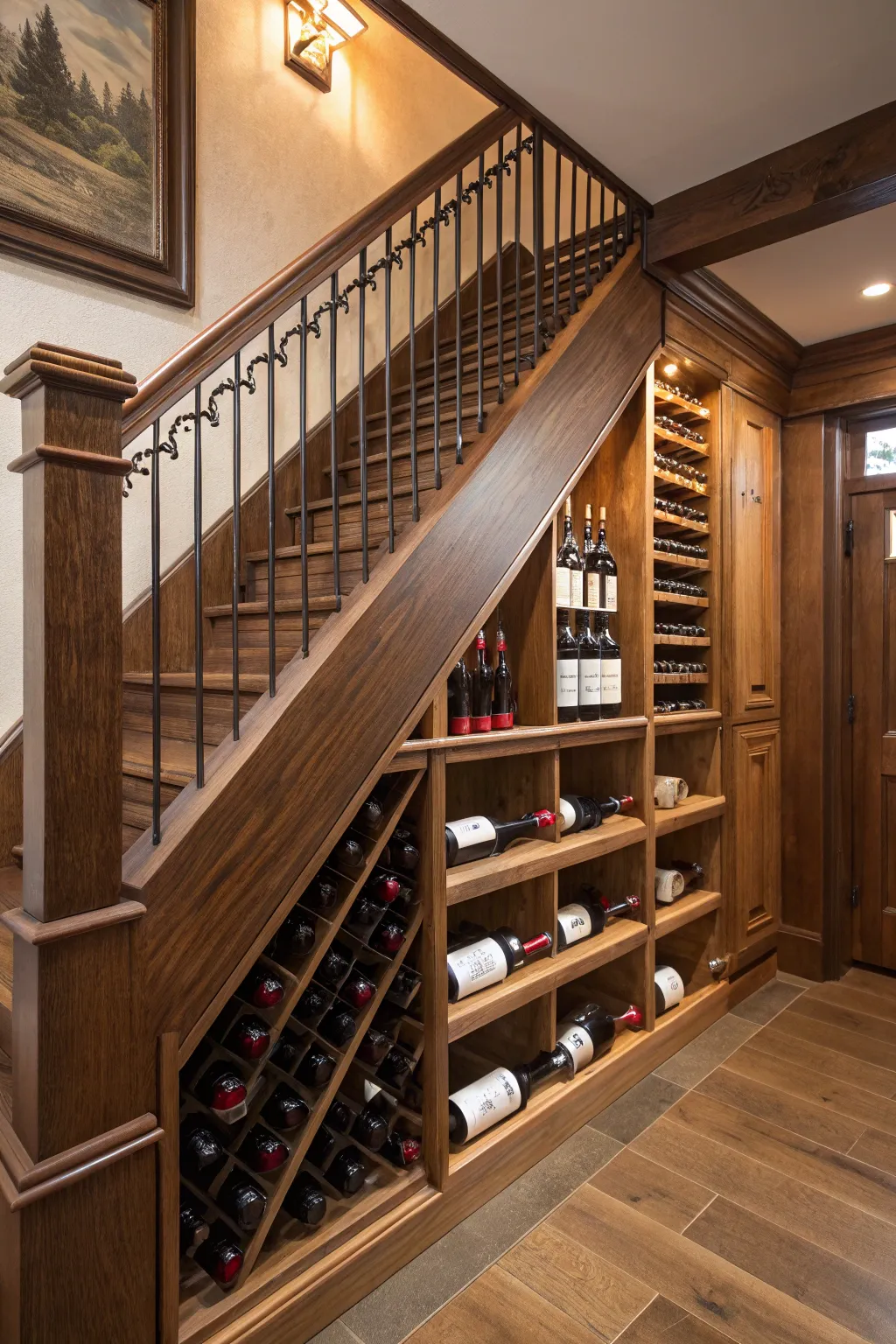 Elevate your home with a hidden touch of elegance: a bespoke wine cellar under the stairs.