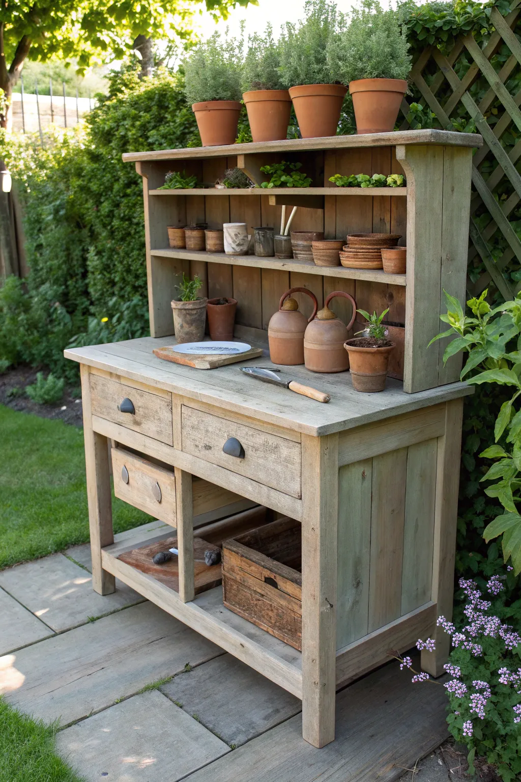 Transform your garden space with this charming upcycled potting bench!