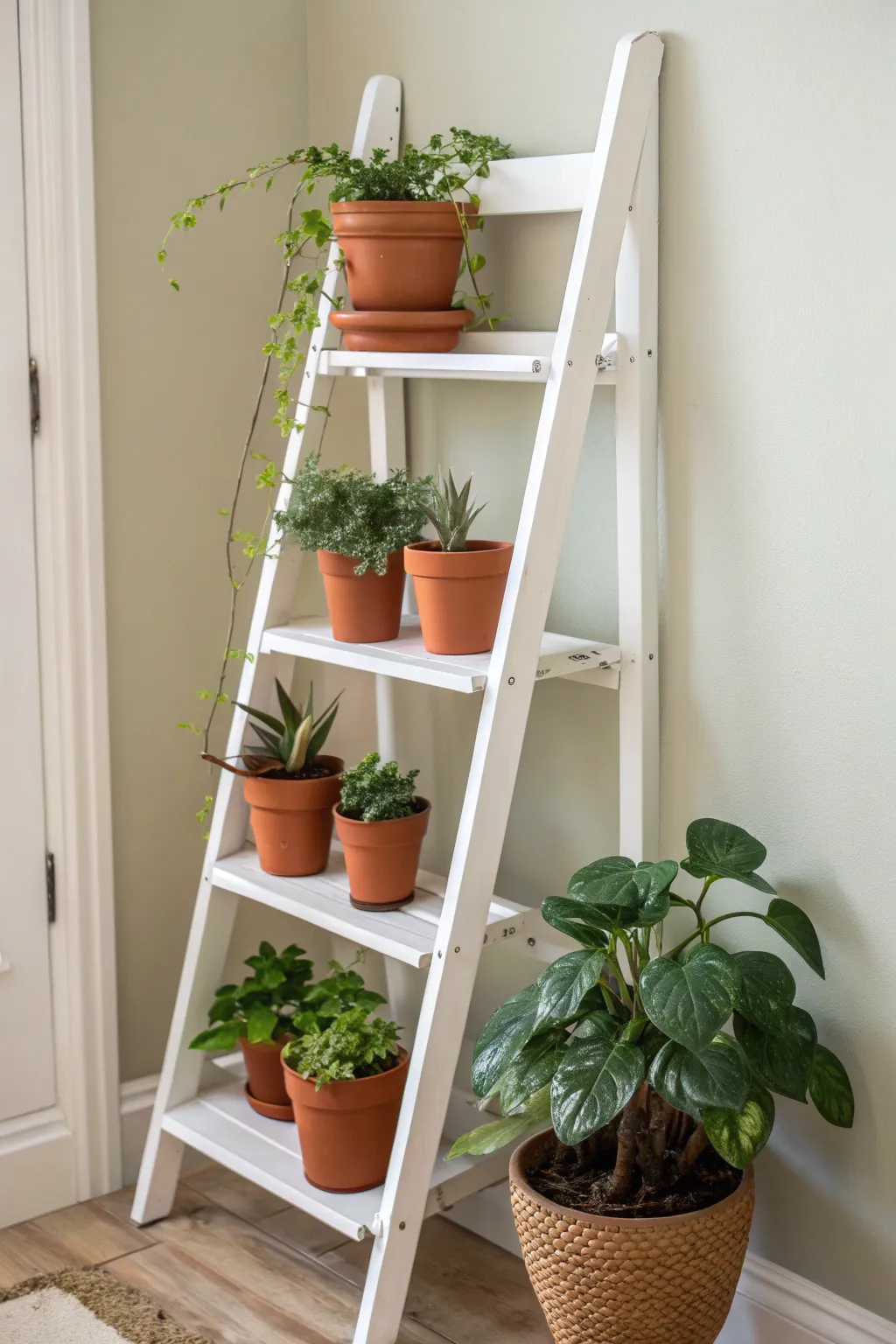 Transform your space with a touch of nature and style—upcycle a ladder into chic shelving!