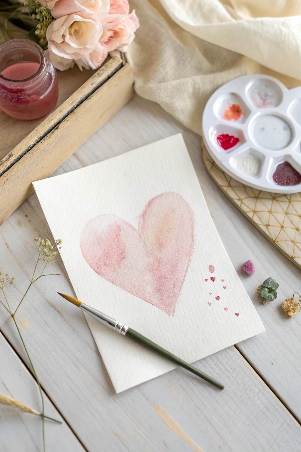 Craft a heartfelt Valentine with DIY watercolor art, blending simplicity and natural beauty for a personal touch.