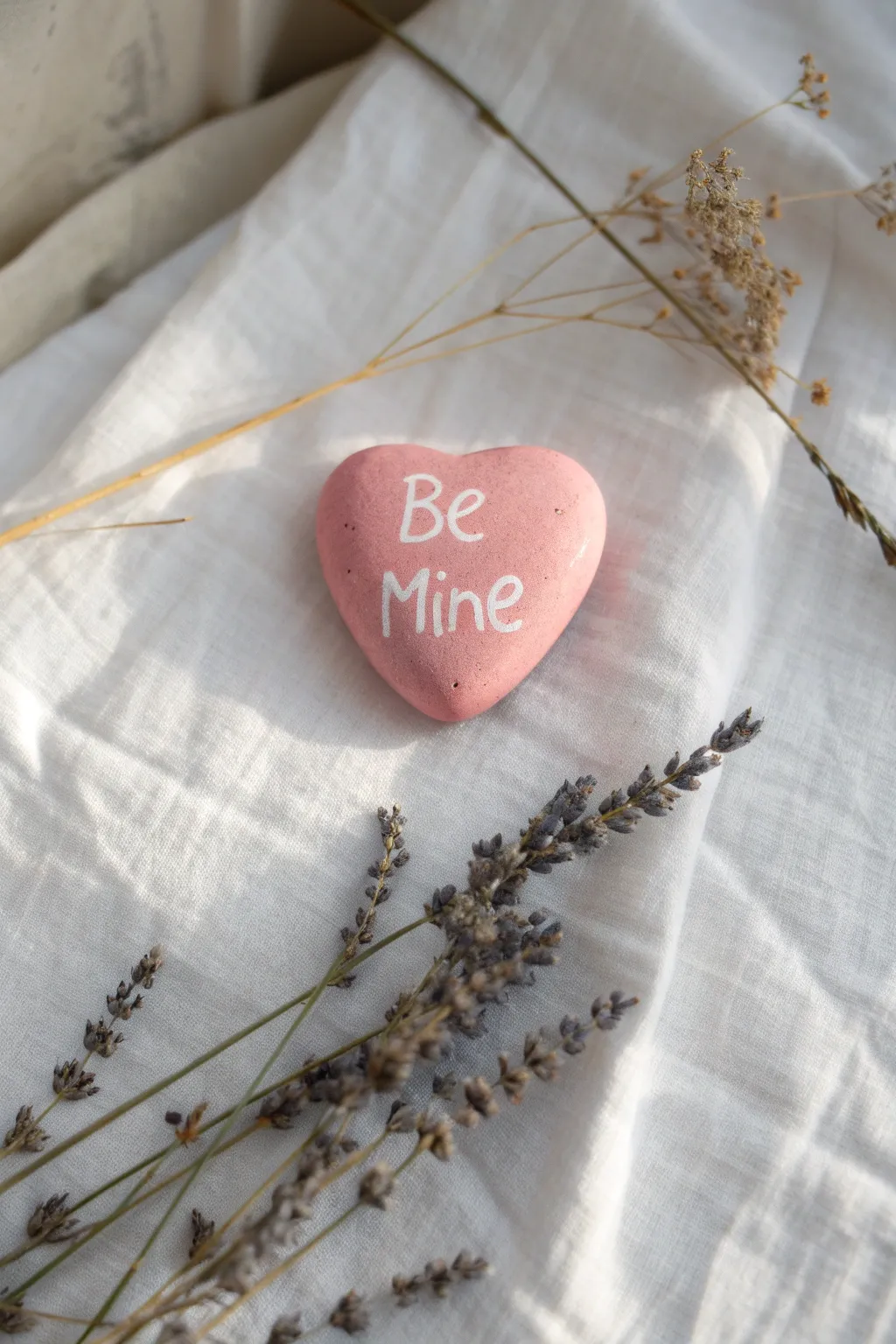 Capture love in the simplest form with a hand-painted message on a heart-shaped rock. #LoveNotes #MinimalistArt