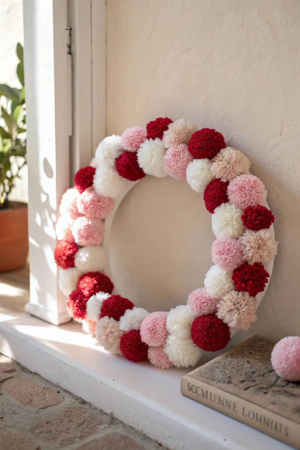 Create cozy elegance with a pom pom Valentine wreath that adds warmth and charm to any space.