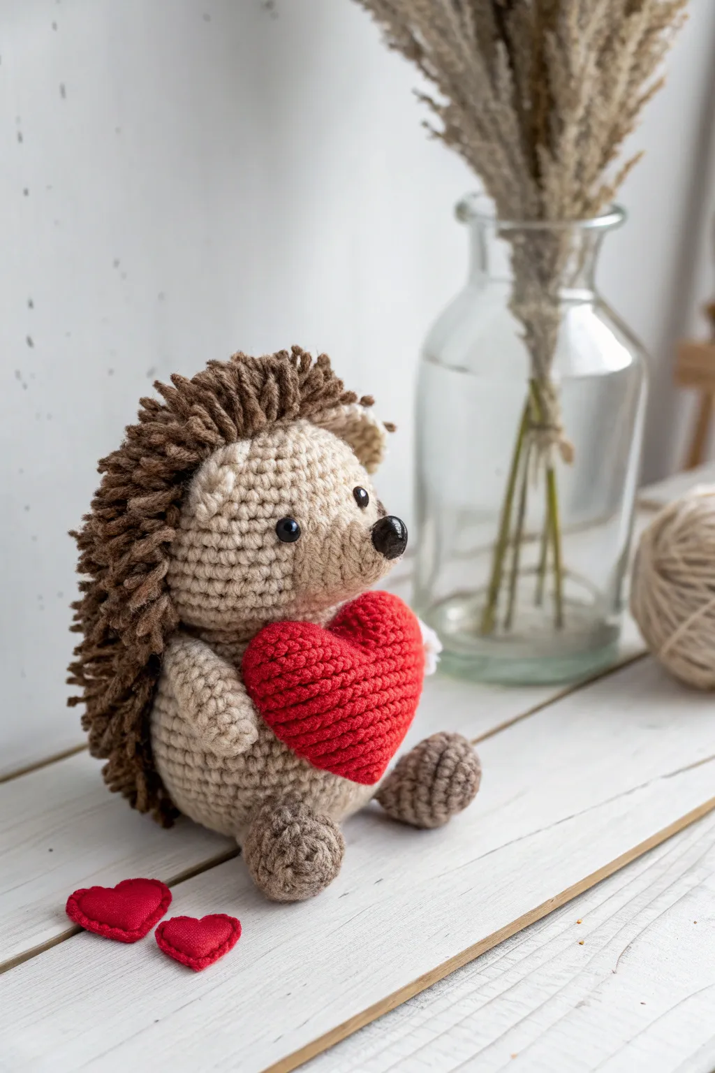 Charmingly crafted: A heartwarming hedgehog amigurumi for Valentine's. Perfect for adding a touch of love and simplicity to your decor.