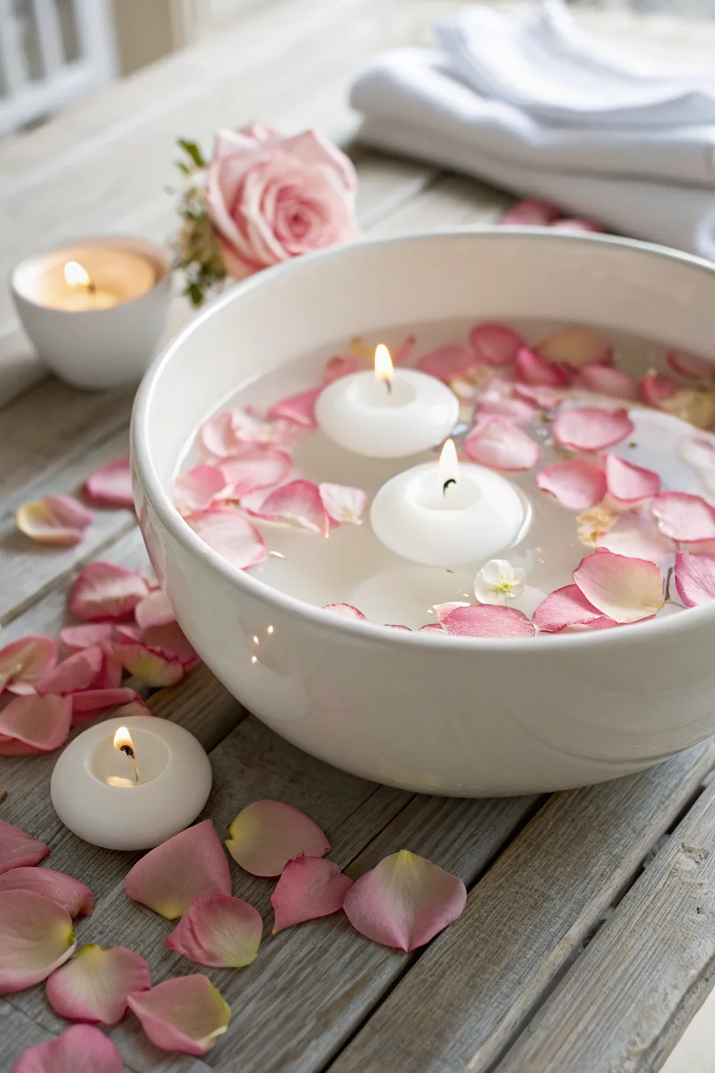 Create a magical Valentine's Day ambiance with enchanting floating candles and rose petals.