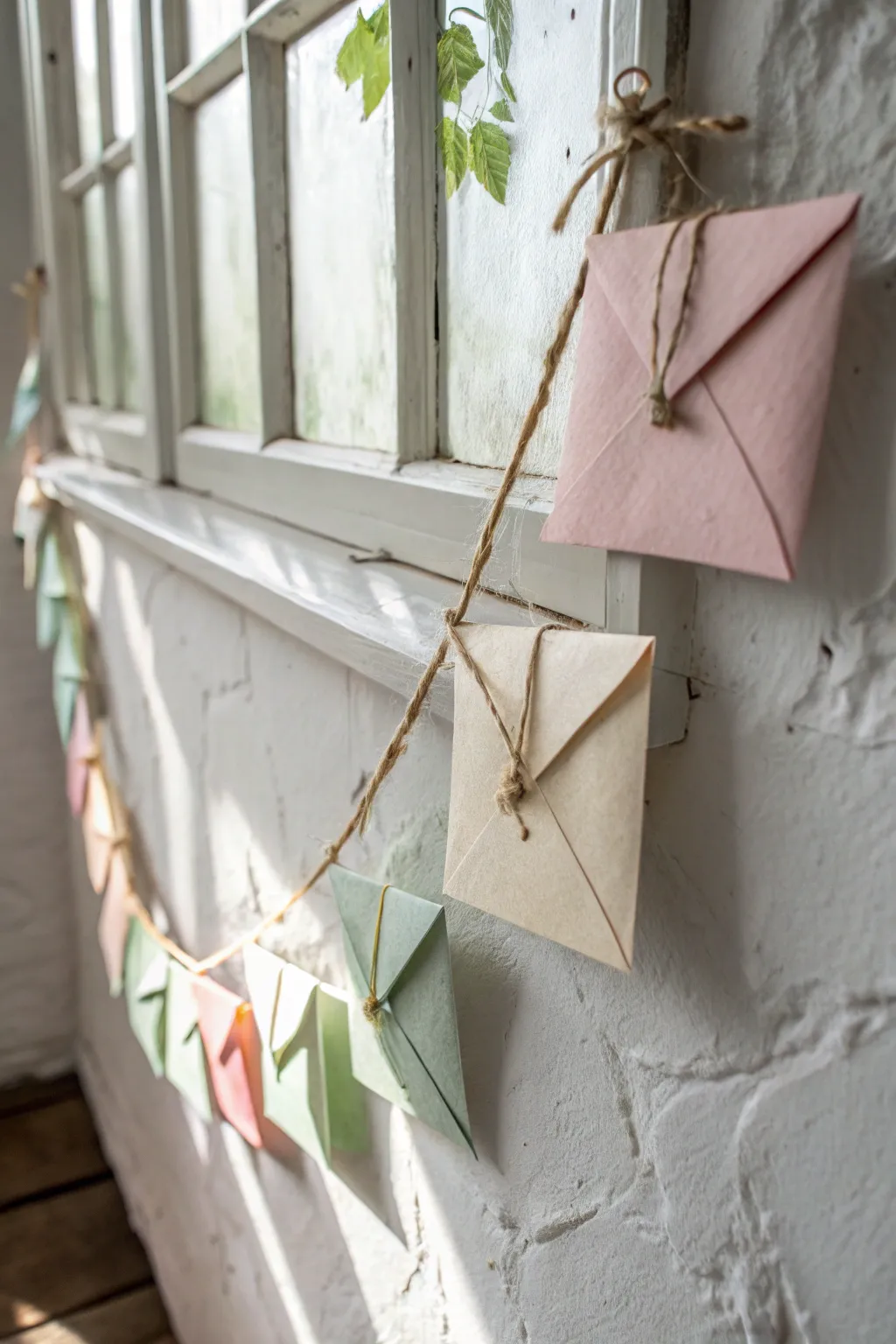 Craft your love story: A whimsical garland of heartfelt notes, perfect for a minimalist Valentine's decor.
