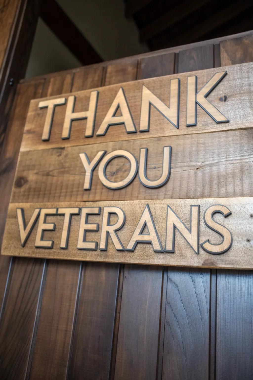 A tribute in craftsmanship: Honoring veterans with a bold, heartfelt message.