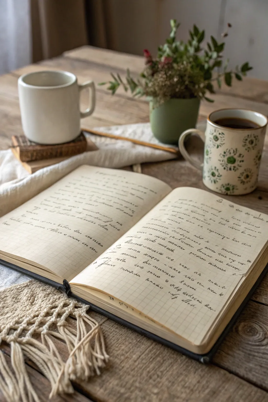 Capture the charm of handwritten notes in your vintage journal, blending simplicity with personal elegance.