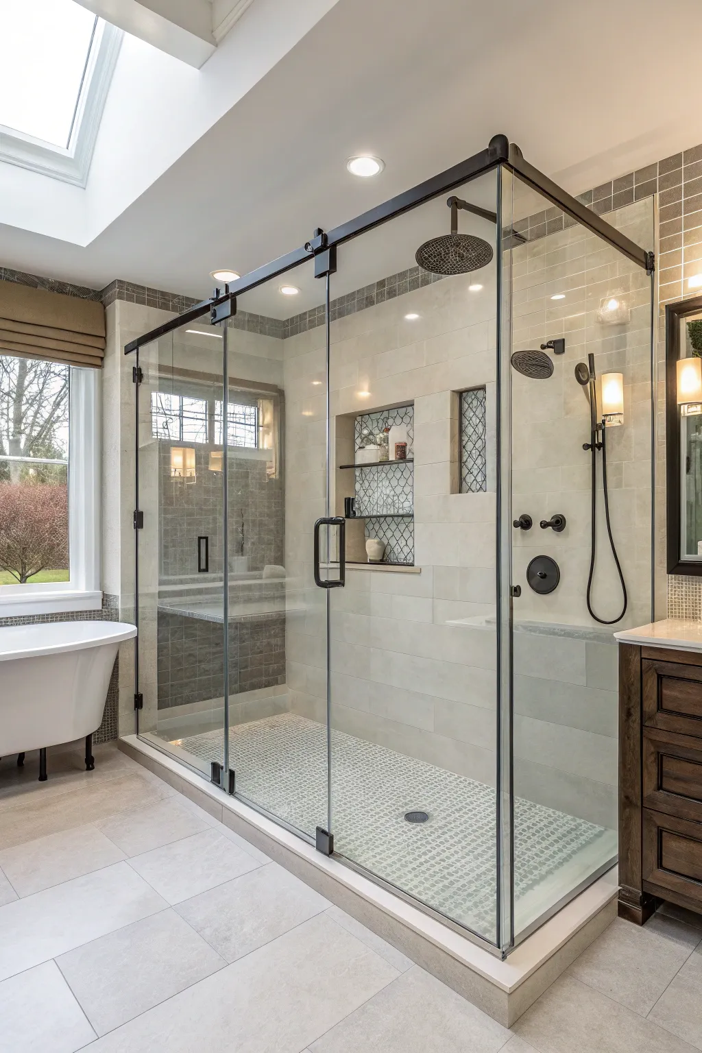 A modern double shower featuring glass enclosures for a sleek look.