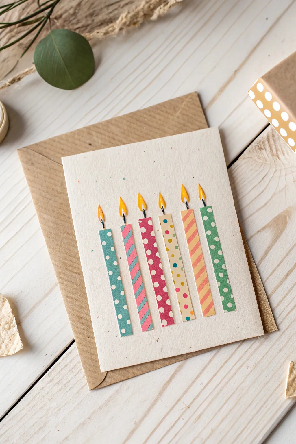 Celebrate simply with handcrafted elegance: Washi tape birthday candle card.