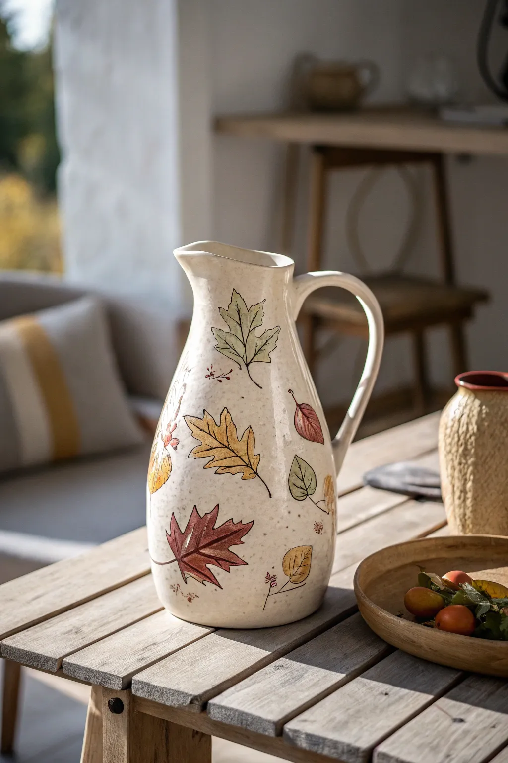 Embrace the charm of the season with a handcrafted touch—your water jug adorned in the rich hues of autumn leaves.