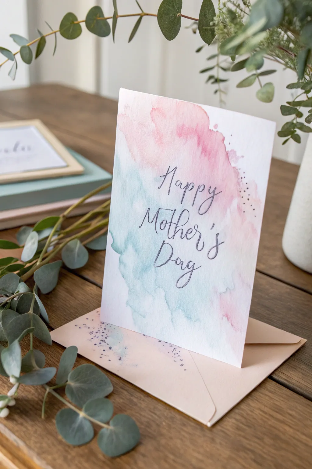 Celebrate Mother's Day with a touch of artistry and love. This watercolor card combines simplicity and elegance for a heartfelt message.