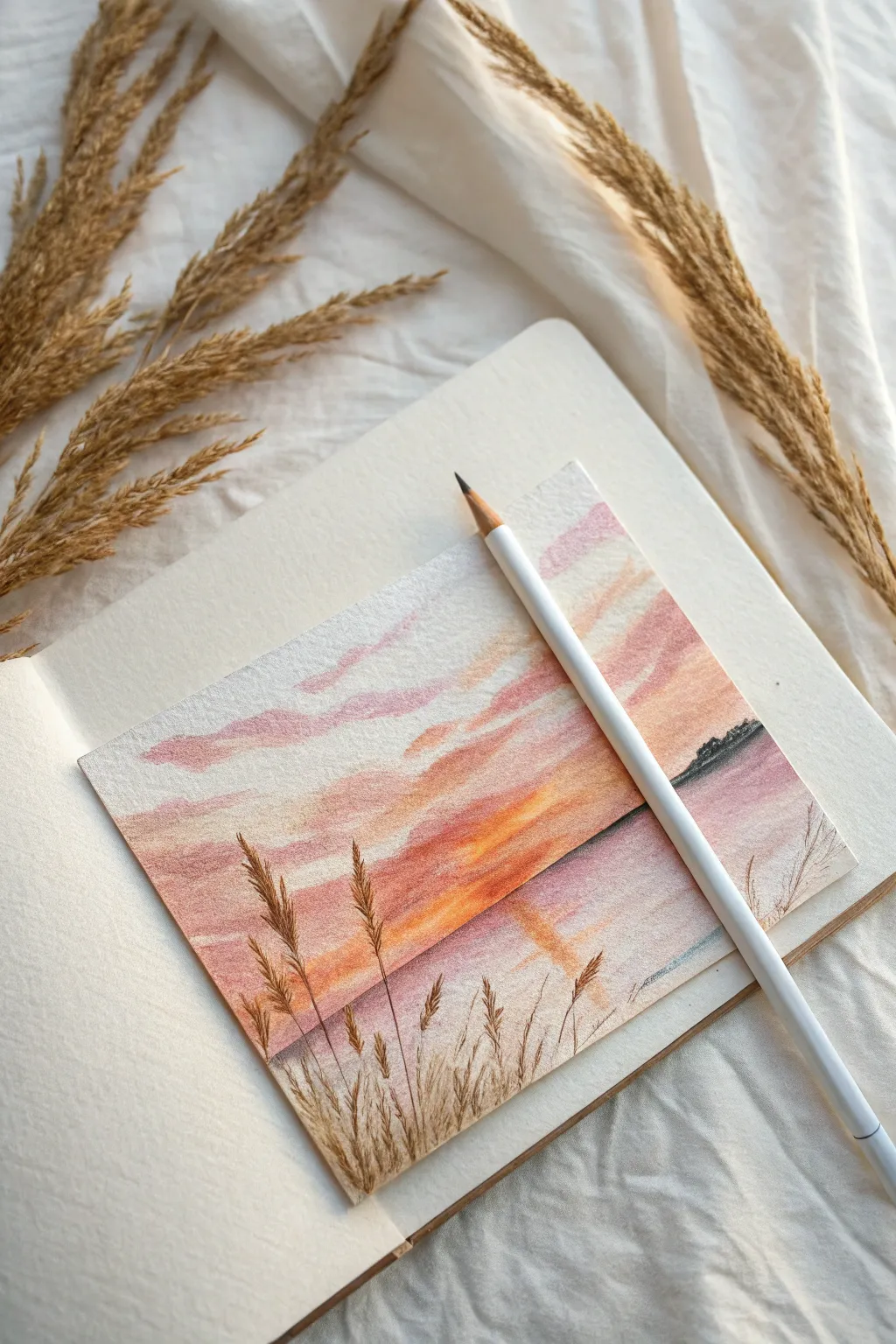 Capture the magic of sunsets with the simplicity and elegance of watercolor pencils.