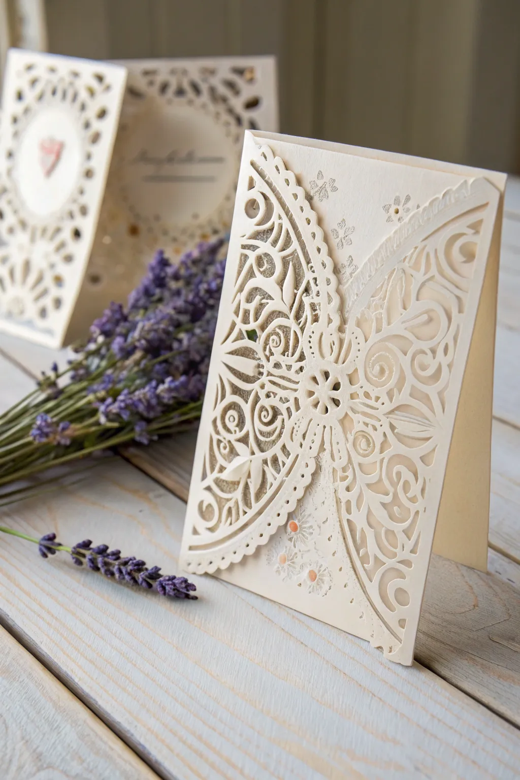 Discover the art of sophistication with intricate laser-cut wedding invitations.