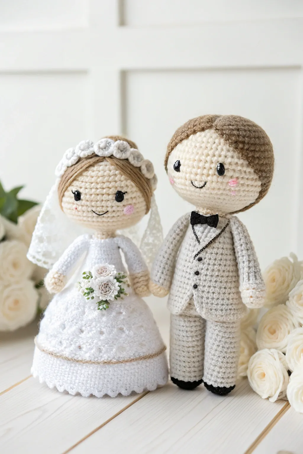 Whimsical amigurumi bride and groom: a delightful touch for a memorable wedding day.