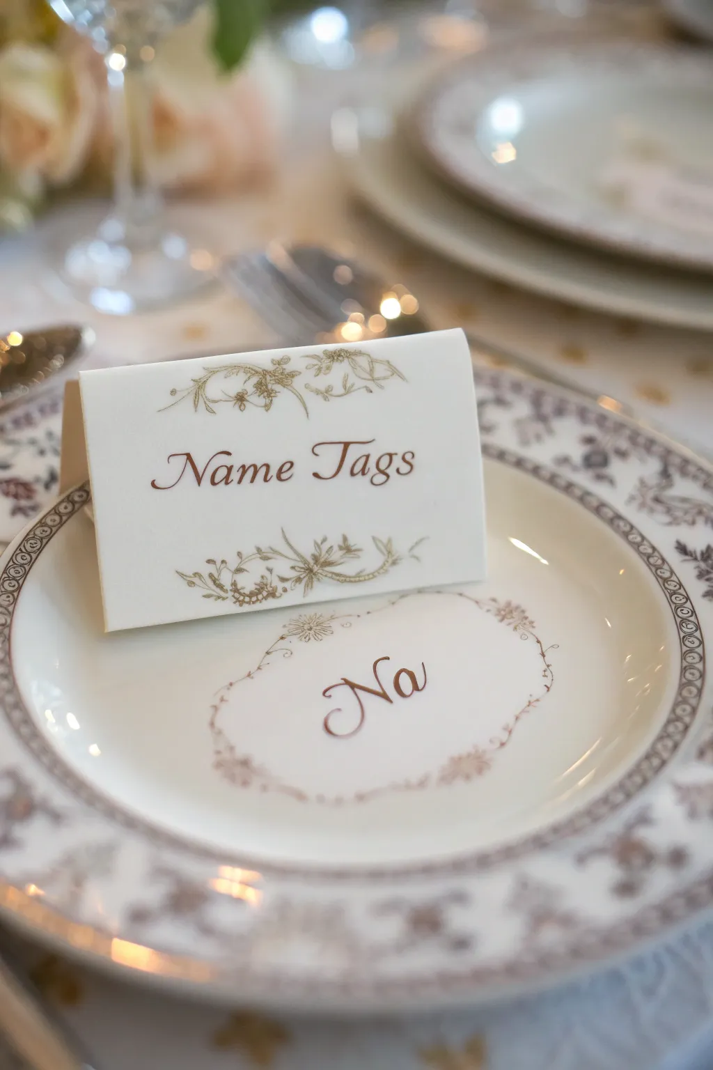 Elegant calligraphy brings a touch of sophistication to wedding name tags.