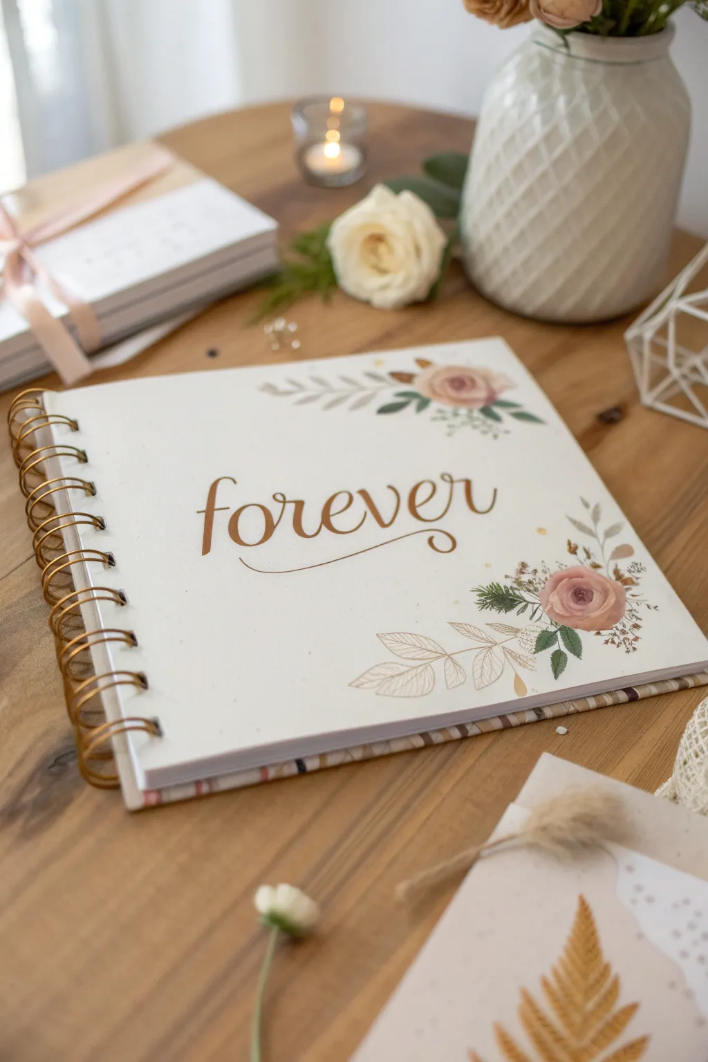 Capture the essence of 'forever' with typography magic in your wedding scrapbook.