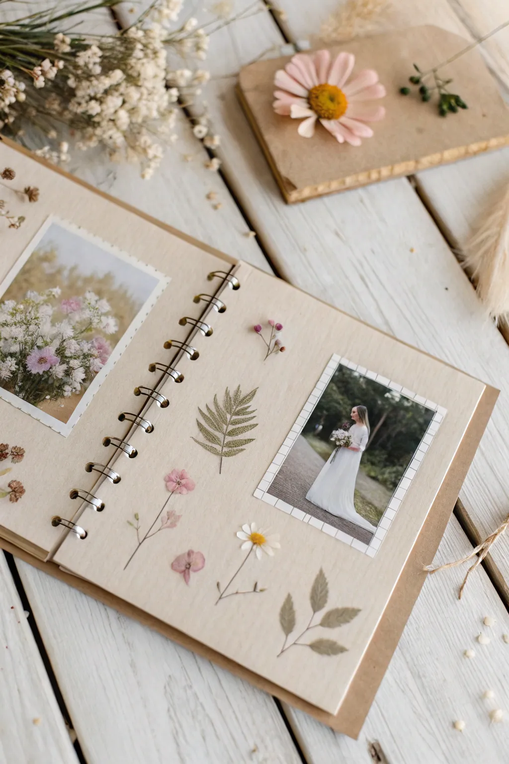 Embrace the romance of floral motifs in your wedding scrapbook for a touch of natural elegance.