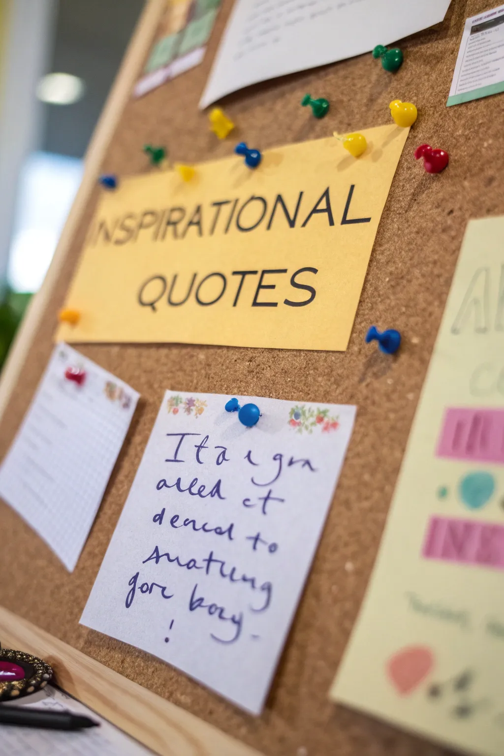 A board filled with motivational quotes to inspire daily wellness.