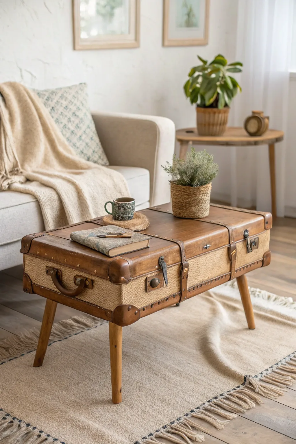 Elevate your living space with this chic suitcase coffee table—where vintage charm meets Scandinavian minimalism.