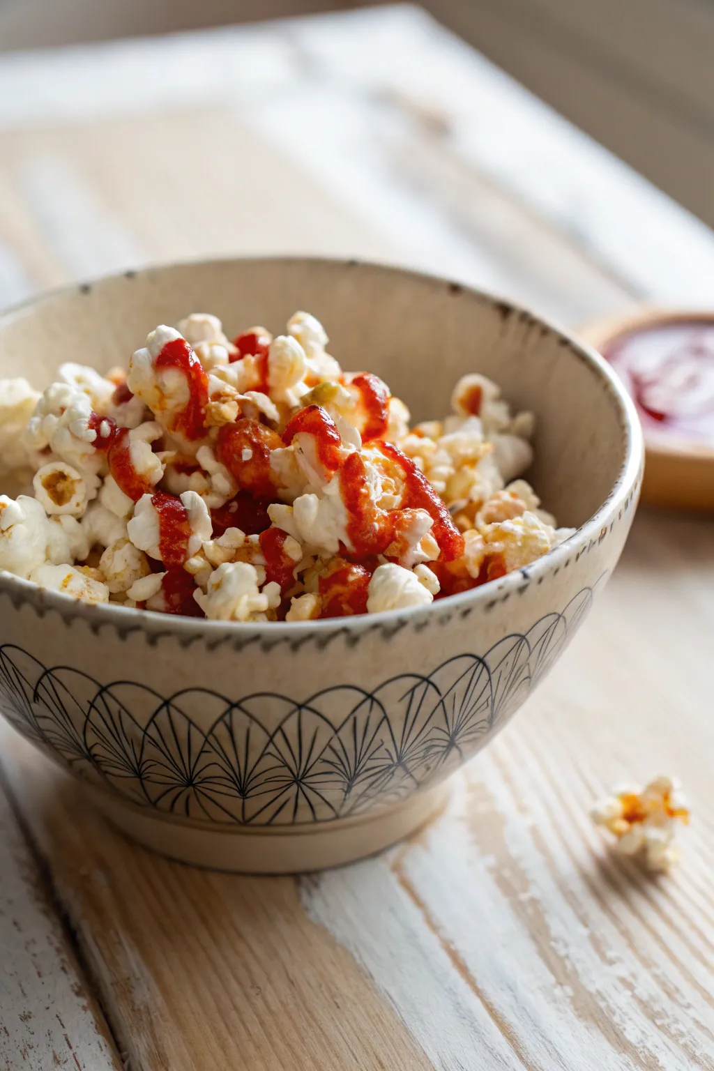 Elevate your snack game with a chic bowl of chamoy-infused popcorn, perfect for a stylish movie night.