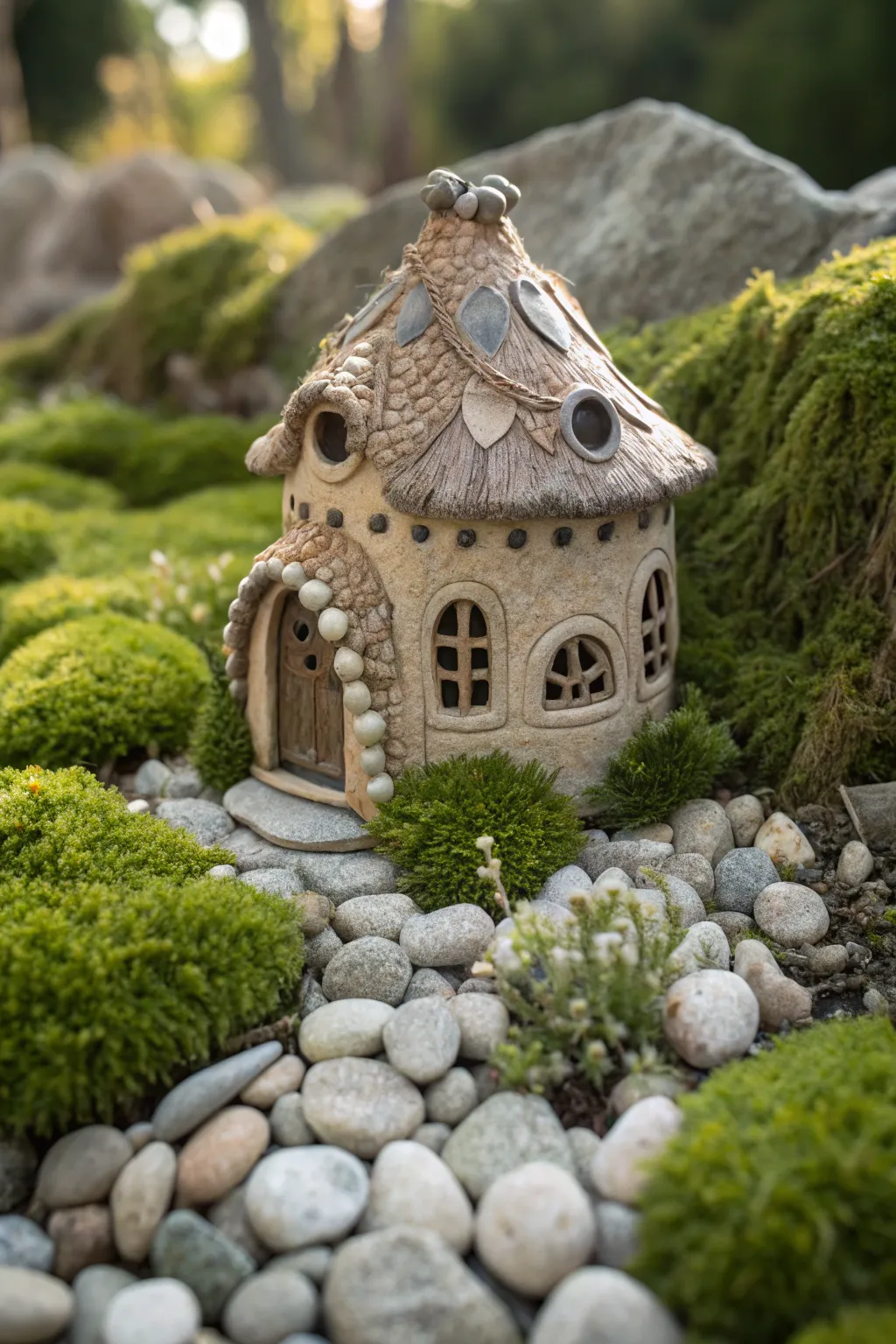 Discover the enchanting allure of a moss-adorned fairy garden, where whimsy meets minimalist elegance.