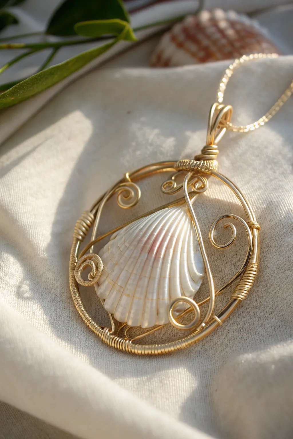 Embrace seaside serenity with this elegantly wire-wrapped seashell pendant, a perfect blend of minimalism and boho charm.
