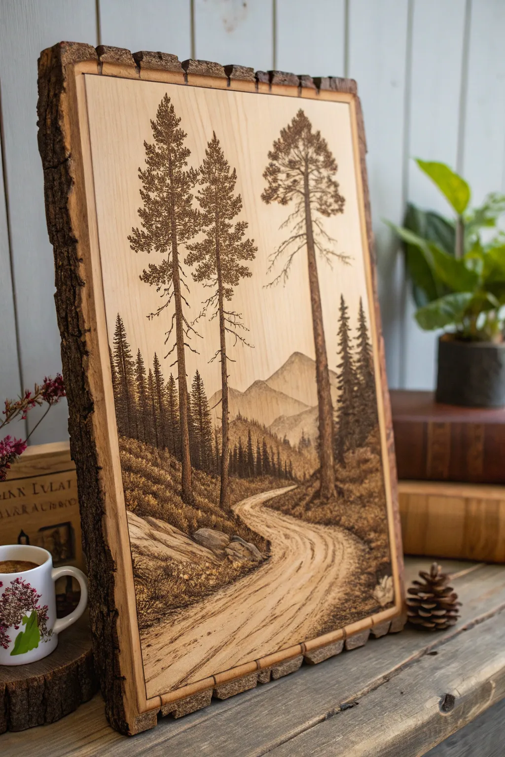 Transform your space with nature-inspired elegance: handcrafted wood burning art that captures the serene beauty of the forest.