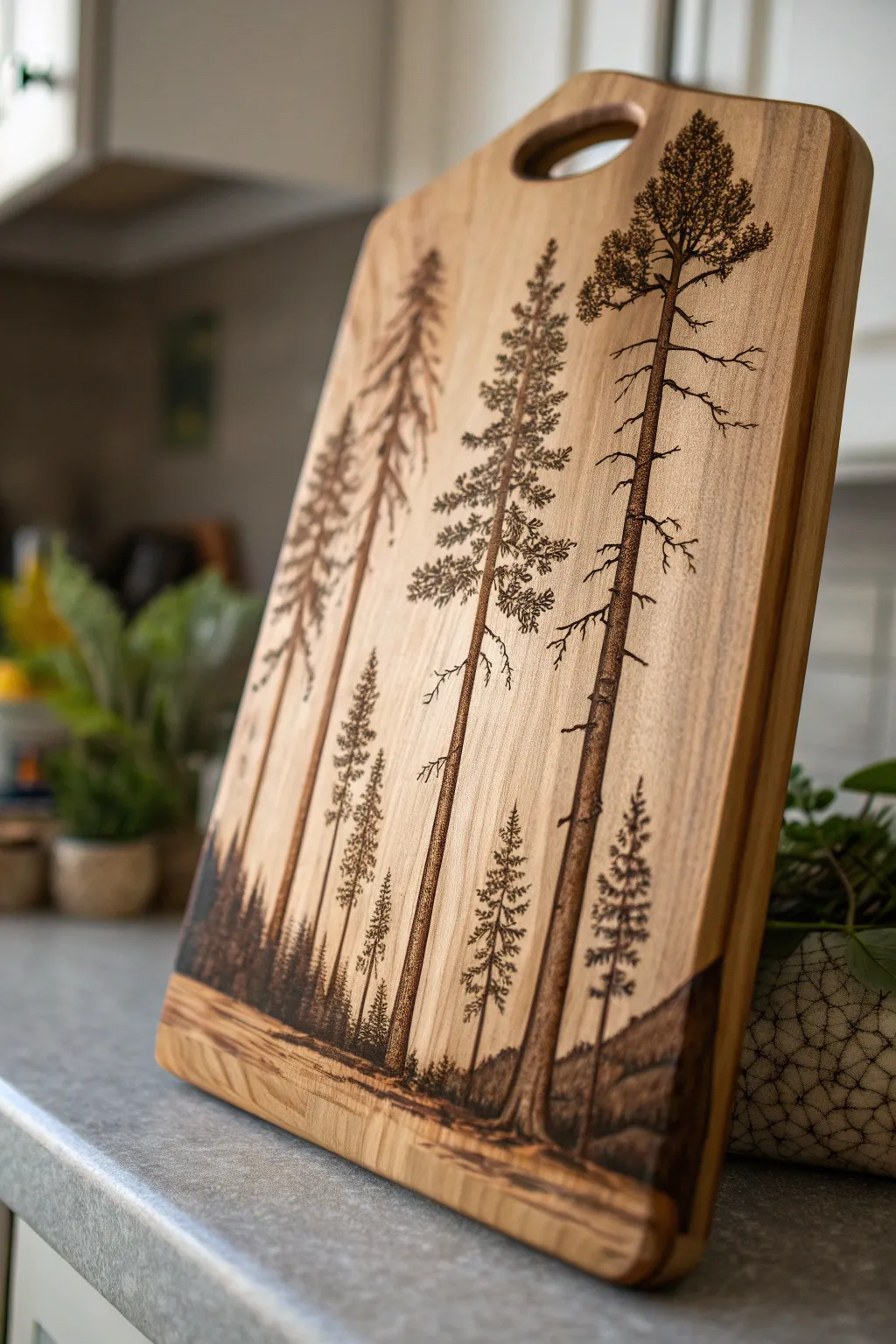Elevate your kitchen with this nature-inspired cutting board: a perfect blend of art and utility.