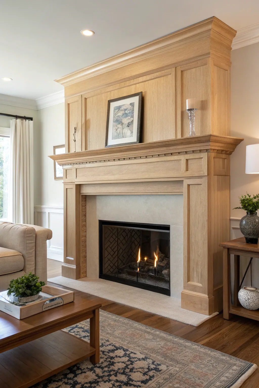 Achieve sleek sophistication with a minimalist wood mantel.