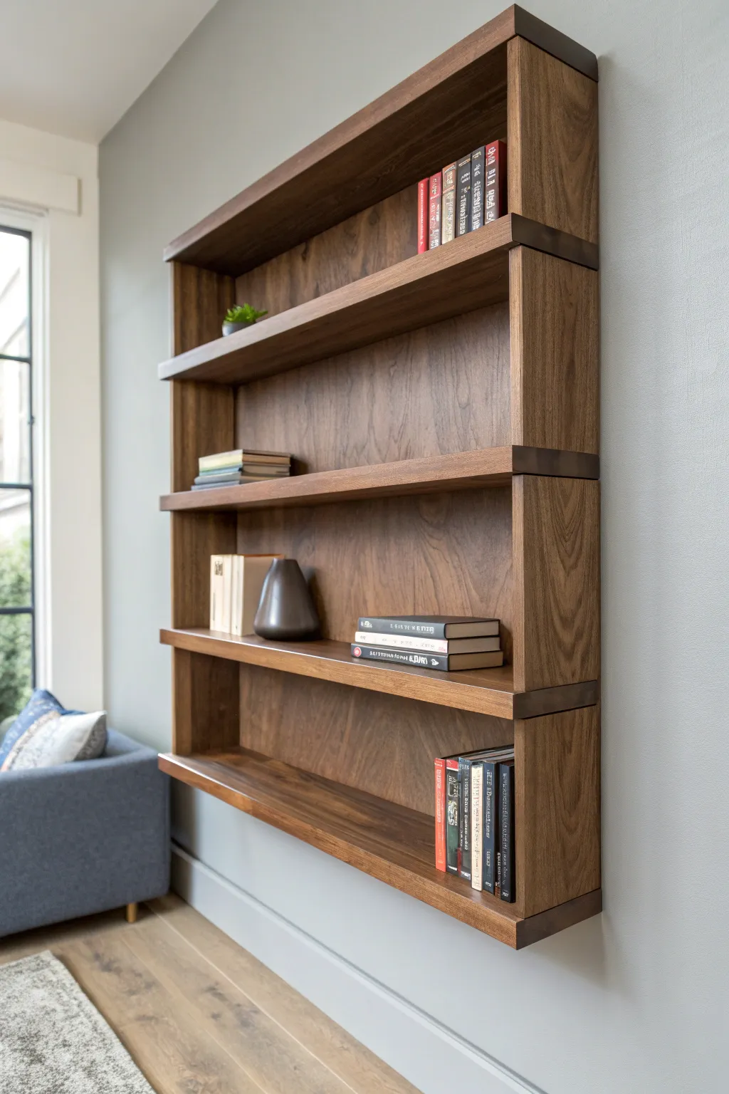 Elevate your space with the art of craftsmanship: a floating bookshelf that blends tradition and modernity.