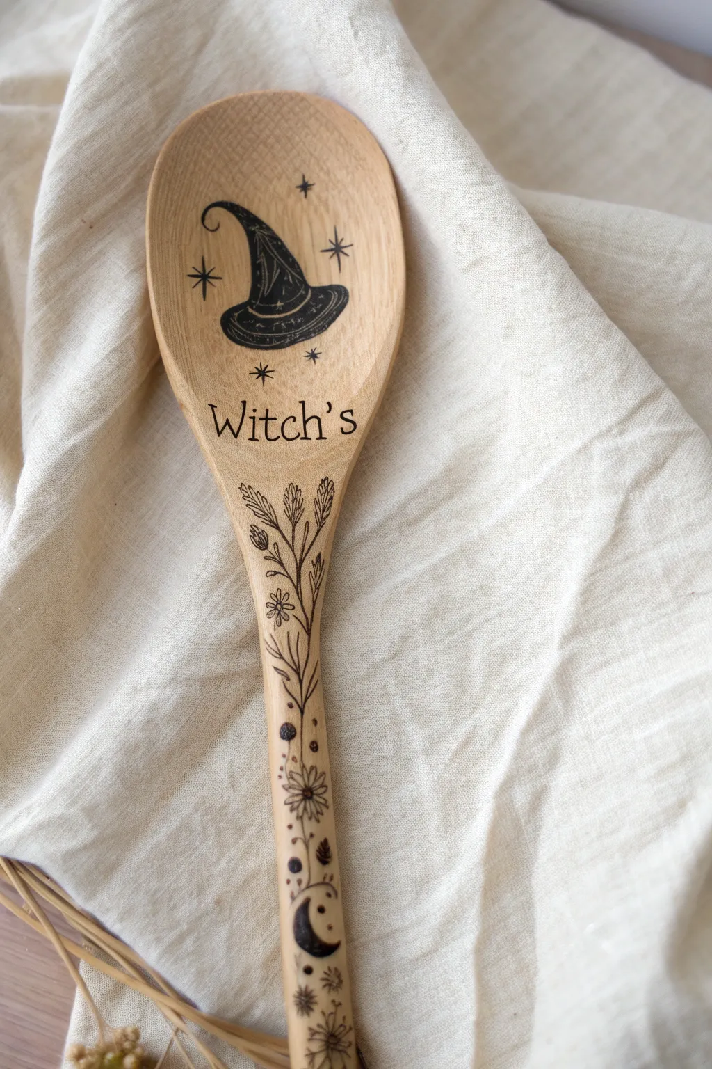 Enchant your decor with this whimsical Halloween wooden spoon, where simplicity meets spooky elegance.